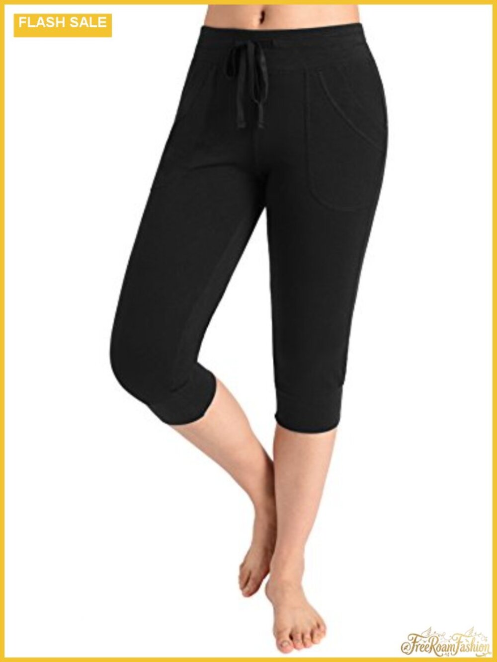 Capri Joggers Jersey Sweatpants with Pockets, Drawstring, Ribbed Cuffs,